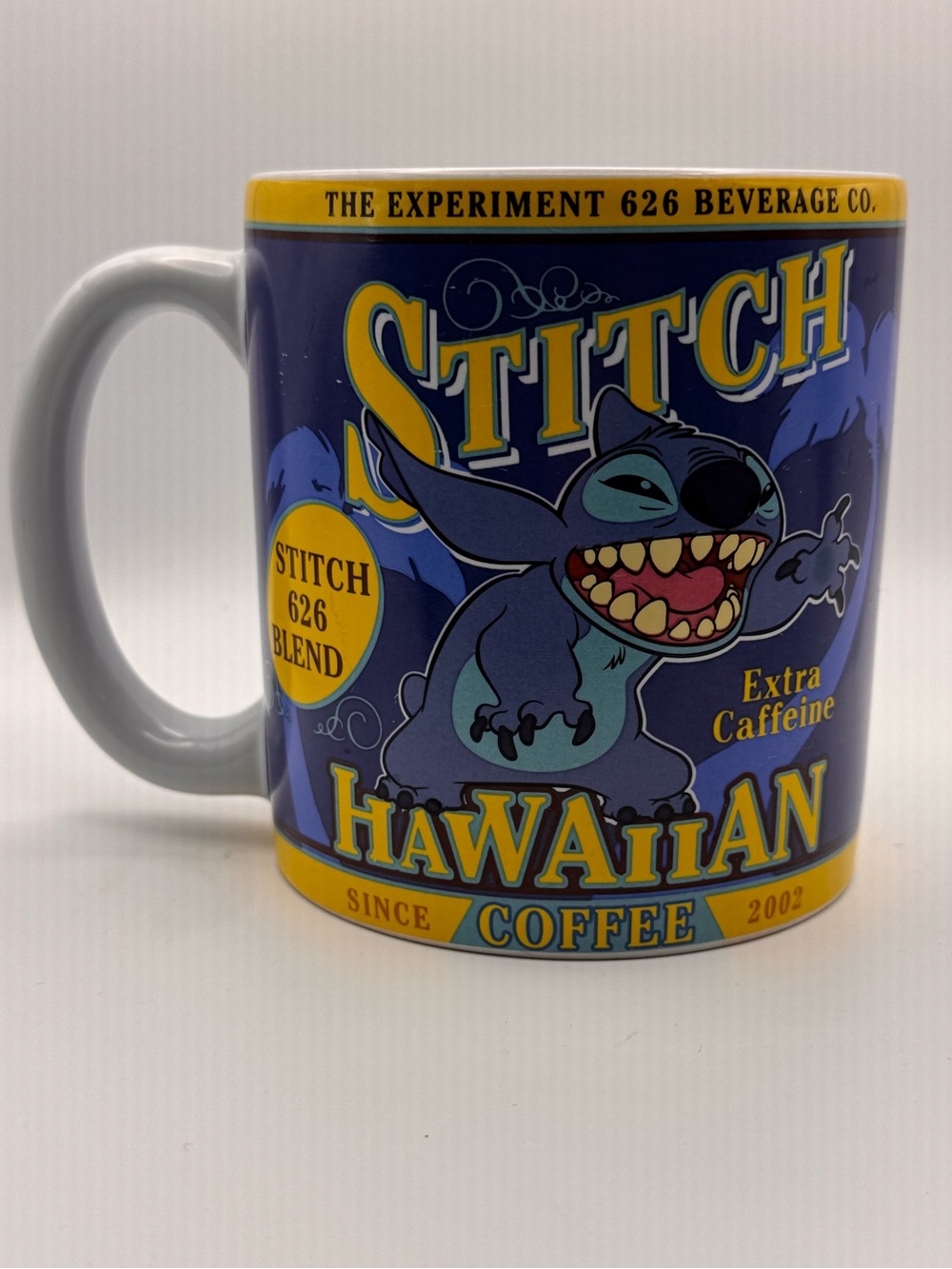 Disney Store Stitch Hawaiian Coffee Large Coffee Mug. 14 fl oz.